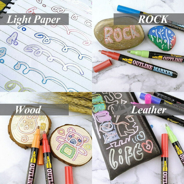Doodle Dazzle Markers Double Line Outline Pens, 12 Colors Self