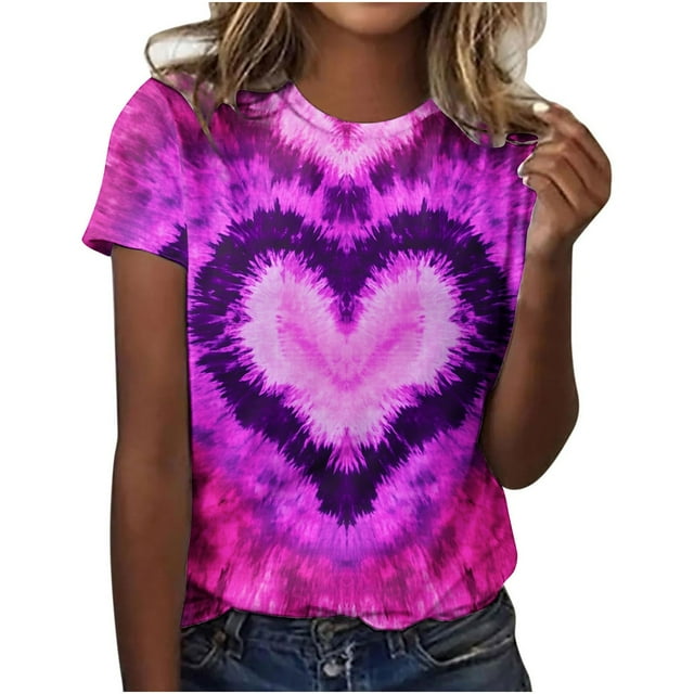 Staron Liquidation Hauts d'Été pour Femmes Teinture sur Nœuds Chemises Tendance Coupe Ample Décontractée Manches Courtes Col Rond Hauts Habillés T-Shirts Basiques T-Shirts