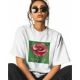 thumbnail image 2 of T Shirts for Women Short Sleeve Cotton Crewneck T-Shirt, Rose Floral Geometric Striped Tee Tops Casual Basic T-Shirts, XS-5XL White XS, 2 of 7