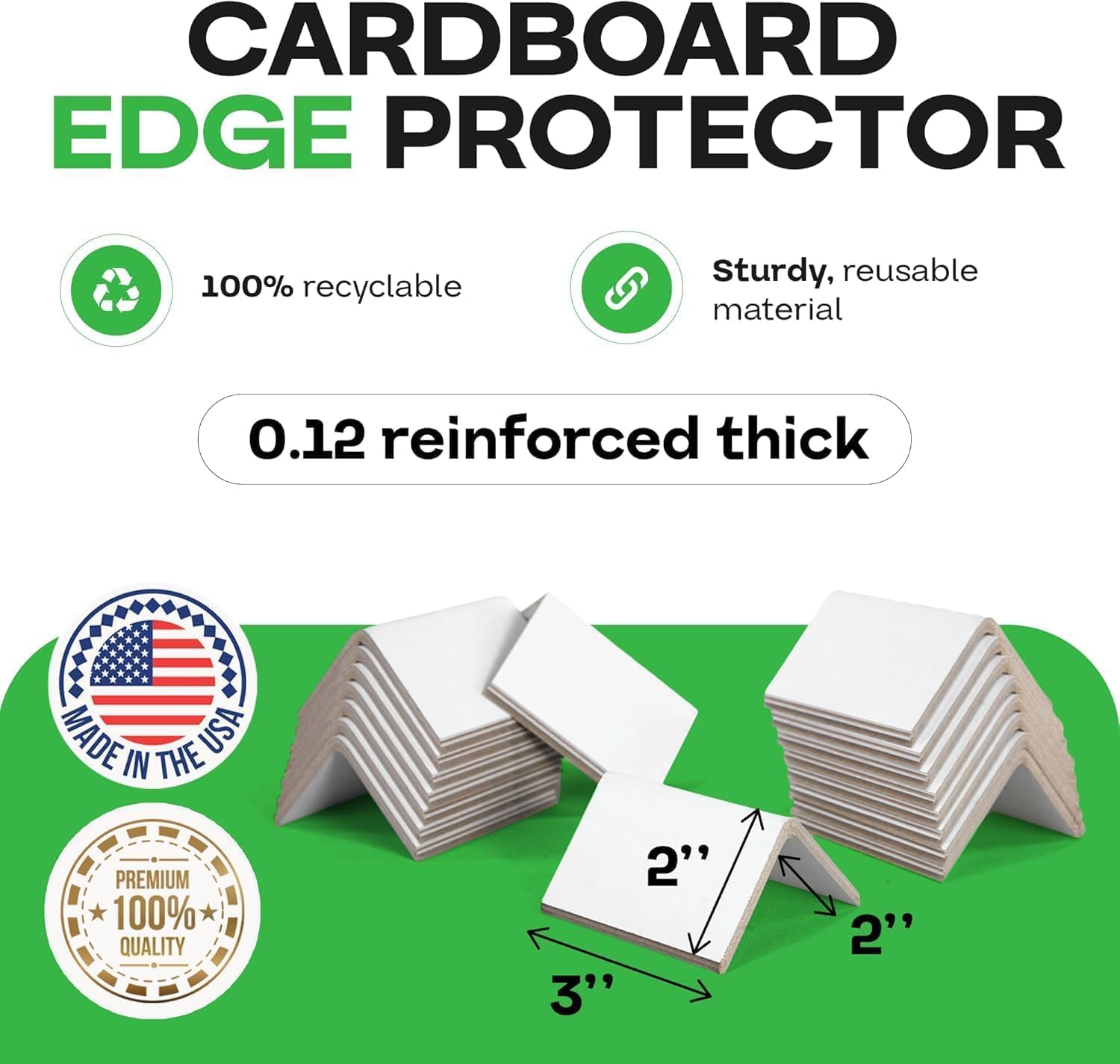 Packaging Cardboard Edge Protectors 2" x 2" x 3" - Pack of 200, White - V-Board Reinforced Corner Protectors for Pallets - Regular-Duty Cardboard Corners for Shipping