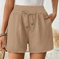 thumbnail image 2 of Annhoo Summer Shorts for Women Casual Drawstring Elastic Waited Solid Shorts with Pockets High Waisted Baggy Shorts, 2 of 5