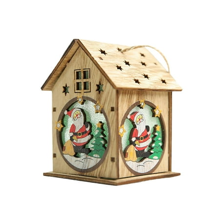 

Christmas New Wooden Decoration Cabin Luminous Pendant With Light Tree Pendant DIY Small House B