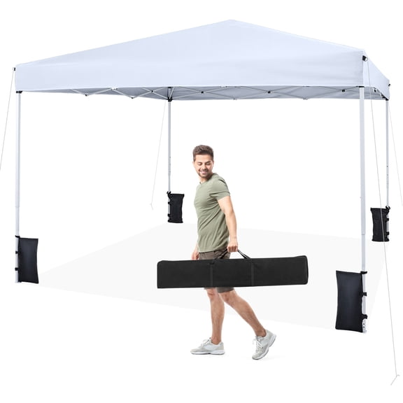 Gymax 10 x 10 FT Pop up Canopy Tent w/Carrying Bag 4 Sandbags 8 Stakes 4 Wind Ropes White