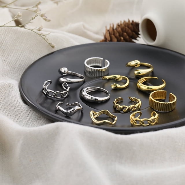 Anillo de plata de ley 925 con diseño sencillo, estilo frío, de alta gama, estilo retro, superpuesto, abierto, para mujer
