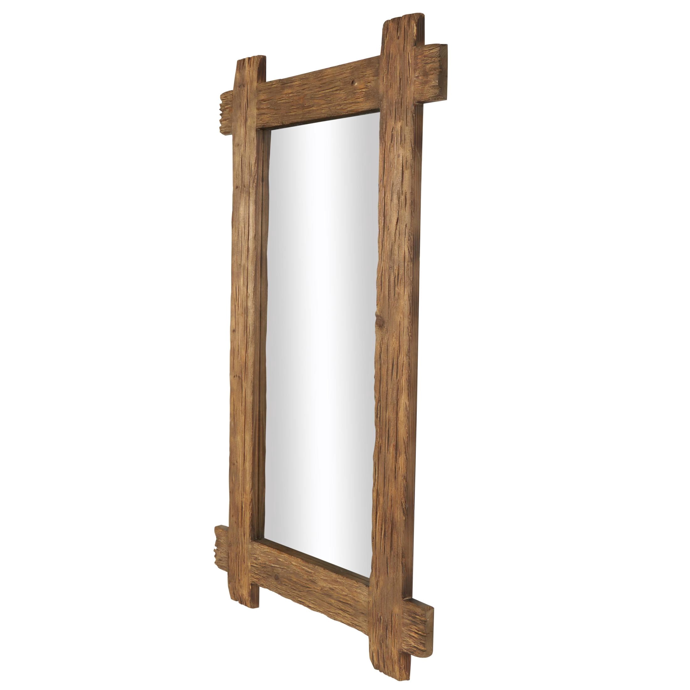DecMode 48" x 78" Brown Wall Mirror with Extended Frame and Natural Wood Grain and Texture