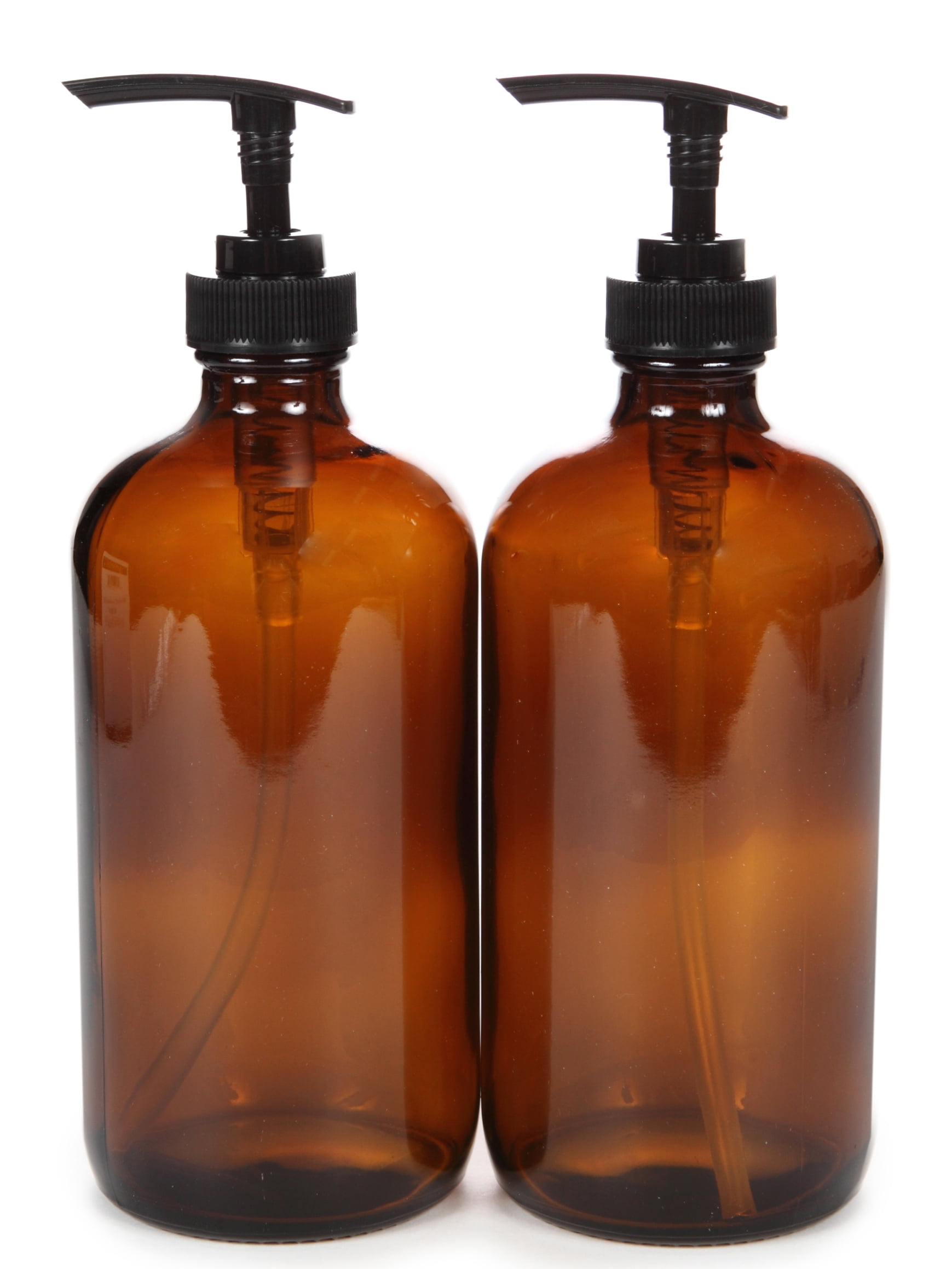 Vivaplex, 2, Large, 16 oz Amber Glass Bottles with Lotion Pumps