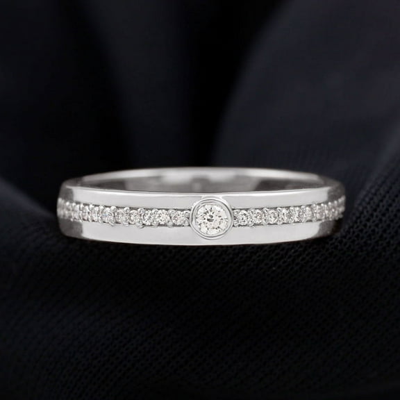 Silvago Jewel 14K White Gold Plated Ring - 1.8 Ct Round Cut Wedding Diamond Rings - Eternity Band for Women's - Lab Diamond Eternity Band - Bezel Set Minimalist Band for Women's - Ladies Forever Ring