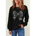 thumbnail image 5 of Women's Black Rhinestone Bowknot Graphic Crewneck Pullover Sweatshirt | [ZhiHiMeRi] | (US 20-22)2XL, 5 of 7