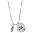 thumbnail image 1 of Delight Jewelry Silvertone Mini Royal Blue Running Shoe Silvertone Script Initial Disc - R - Charm Necklace, 20"+3", 1 of 4