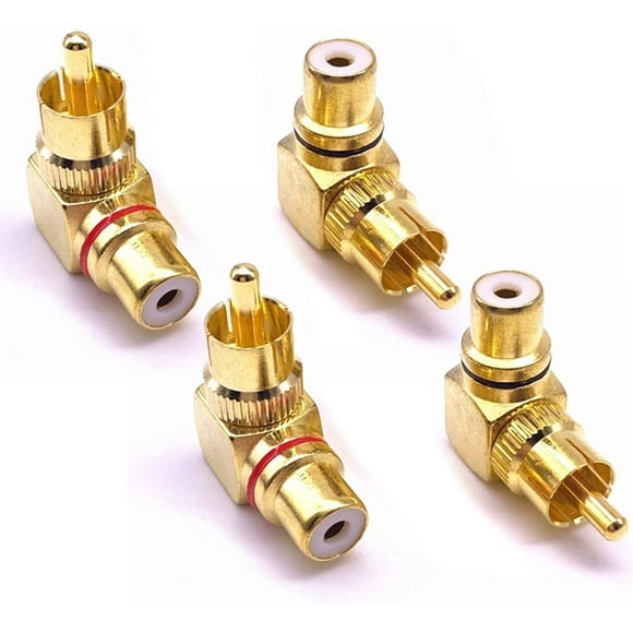 4pcs Angle Connector Adapter, Male Plug Connectors or Push-in Connectors, RCA Male to Female 90 Degree Right Angle Adapter