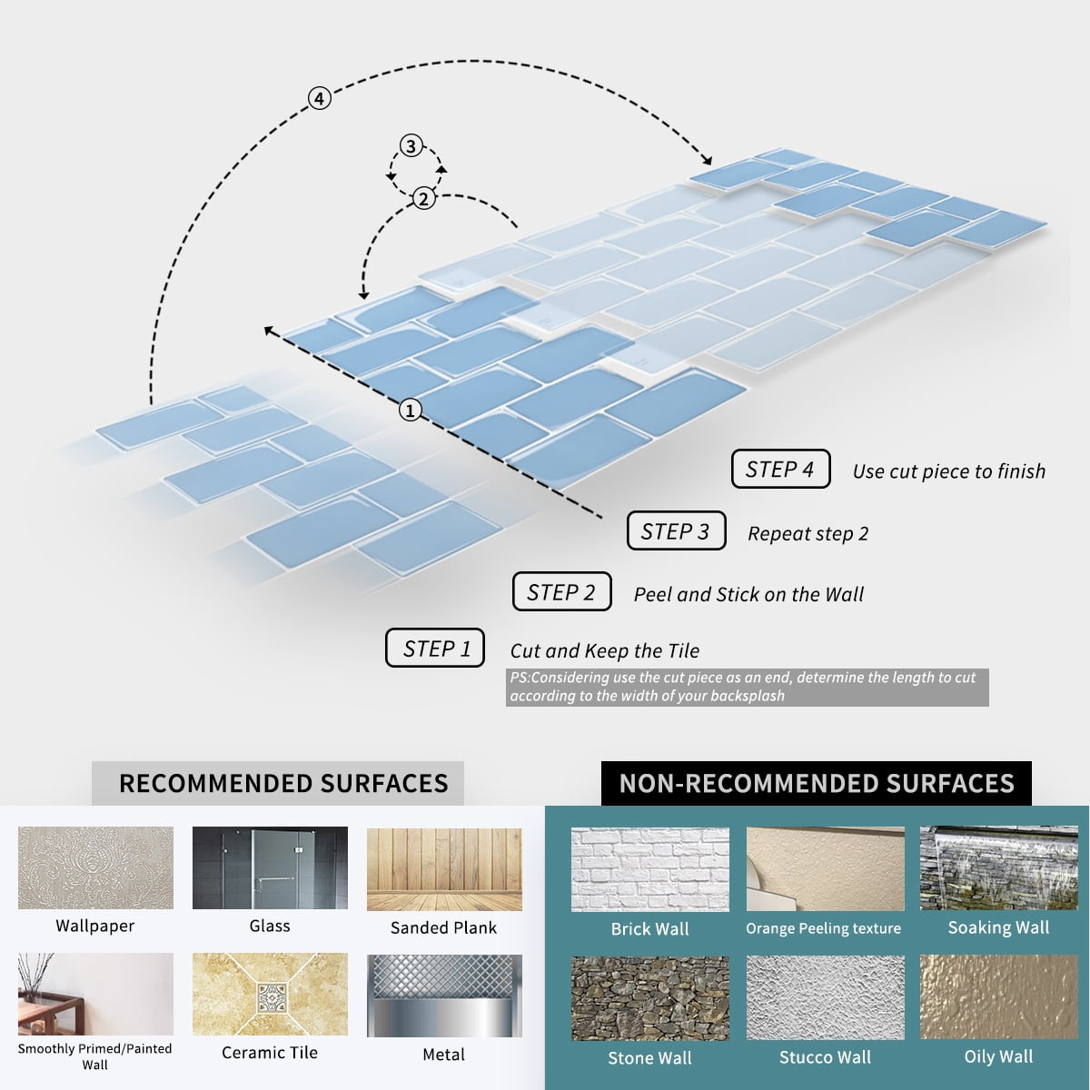 Art3d Peel and Stick Backsplash Tile 12"x12 Subway 3D Wall Sticker Wallpaper   Kitchen Bathroom Self Adhesive Removable Stick in Blue (10-Pack)