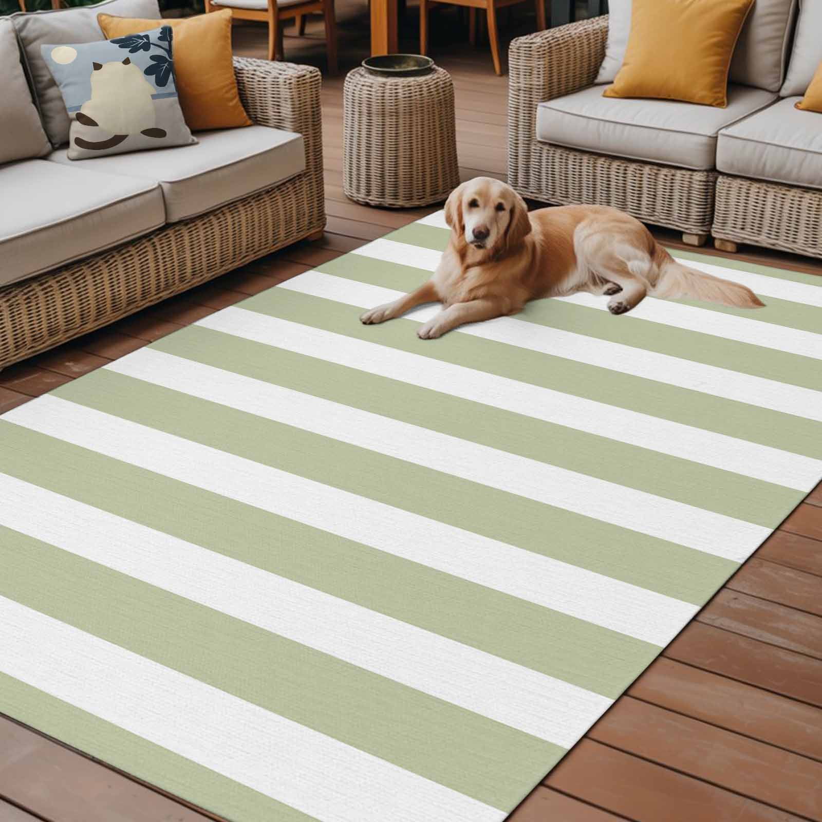 Outdoor Rug 4x6 ft Sage Green White Geometric Stripes Waterproof Outdoor Patio Rug Mat Non Slip Outside Area Rugs Carpet for RV,Camping,Porch,Deck,Pool,Balconybackyard,Minimalist Modern Art