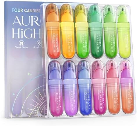Tekola 12 Pcs Highlighters Assorted Colors, Cute Pastel Highlighter Set, Dry Quickly, Soft Chisel Tip, No Bleed Highlighter, Aesthetic Highlighters fo Purple Christmas Gifts
