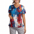 thumbnail image 3 of Iaqnaocc 4th of July Scrub Tops Women USA Flag Stars Nurse Working Uniforms Fashion V Neck Side Slits Scrub Tops Holiday Short Sleeve Tees Blouse with Pockets Blue M, 3 of 4