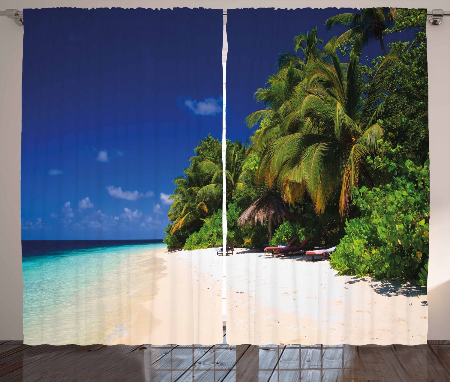 Tropical Curtains Paradise Beach Palms Window Drapes 2 Panel Set 108x84 Inches 