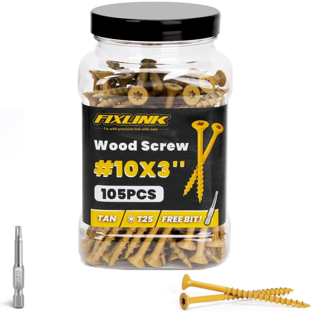 Tornillos para madera FIXLINK, tornillos de cubierta, #10 x 75 mm, 105 unidades, recubiertos de epoxi