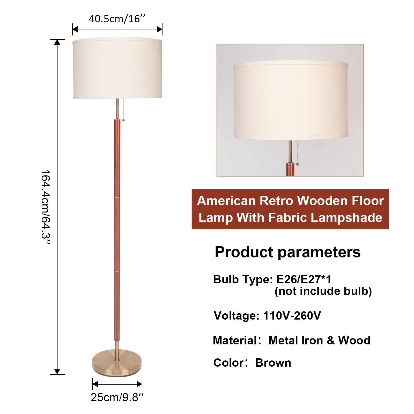 HonoDing Modern 64"Floor Lamp Wood with Beige Linen Shade