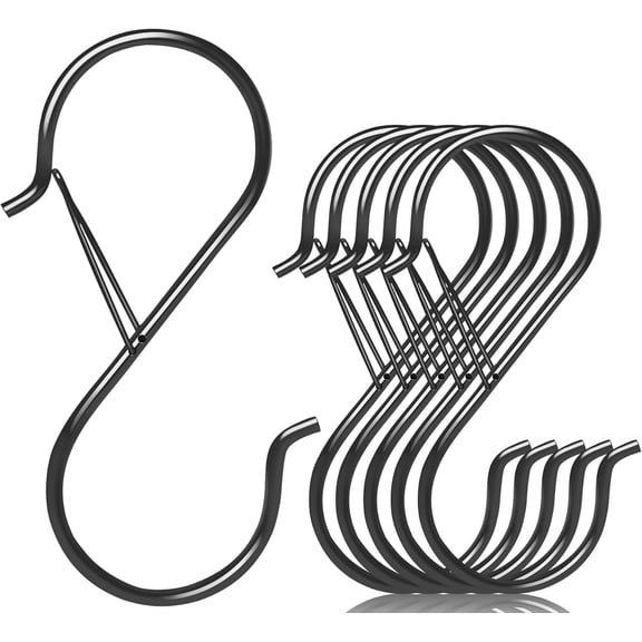 6 Pack Large S Hooks for Hanging, 5 inch Heavy Duty Metal S Hooks with Safety Buckle S Shaped Hooks Pot Rack Closet Hooks for Hanging Plants, Clothes, Kitchen Utensil, Pots, Pans, Bags