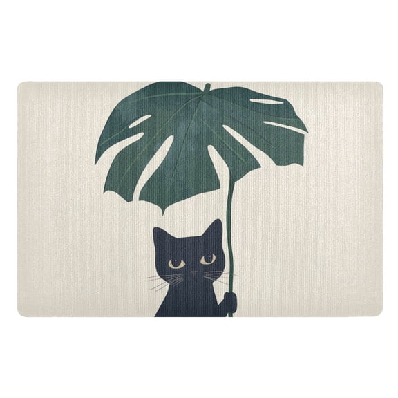 Yayeee Doormat for Indoor Entrance 32" x 20" Non Slippery Floor Rug, Black Cat Plants