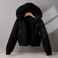 thumbnail image 6 of Women's Cropped Puffer Jacket Faux Fur Hood Full Zip Quilted Warm Winter Coat with Pockets Corduroy Style, 6 of 7