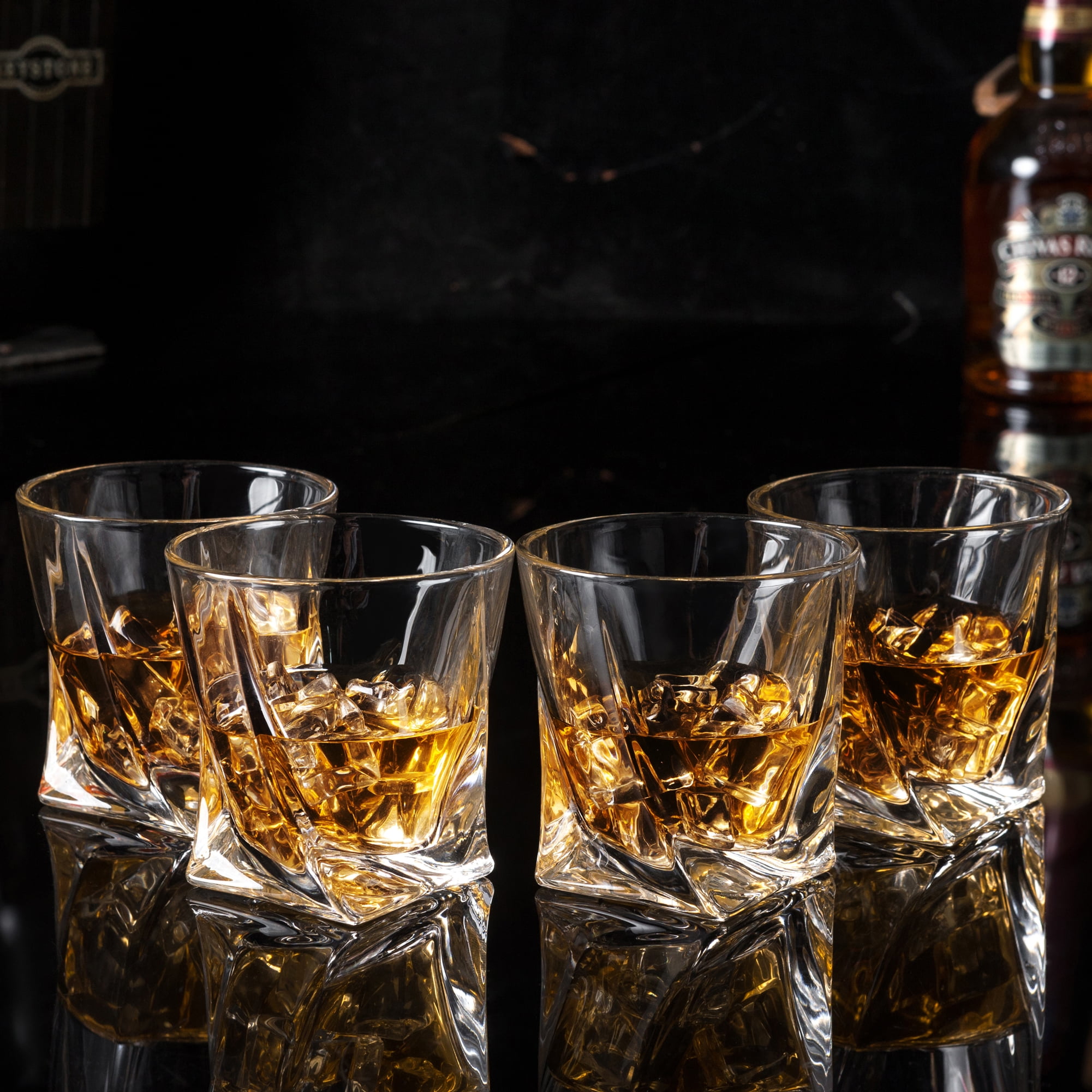 KITNATS Crystal Whiskey Glasses (4pcs)，10 Oz Liquor Rocks Glasses，Classic  Rocks Glasses with Gift Box，Premium Old Fashioned Glass Tumbler for Rum
