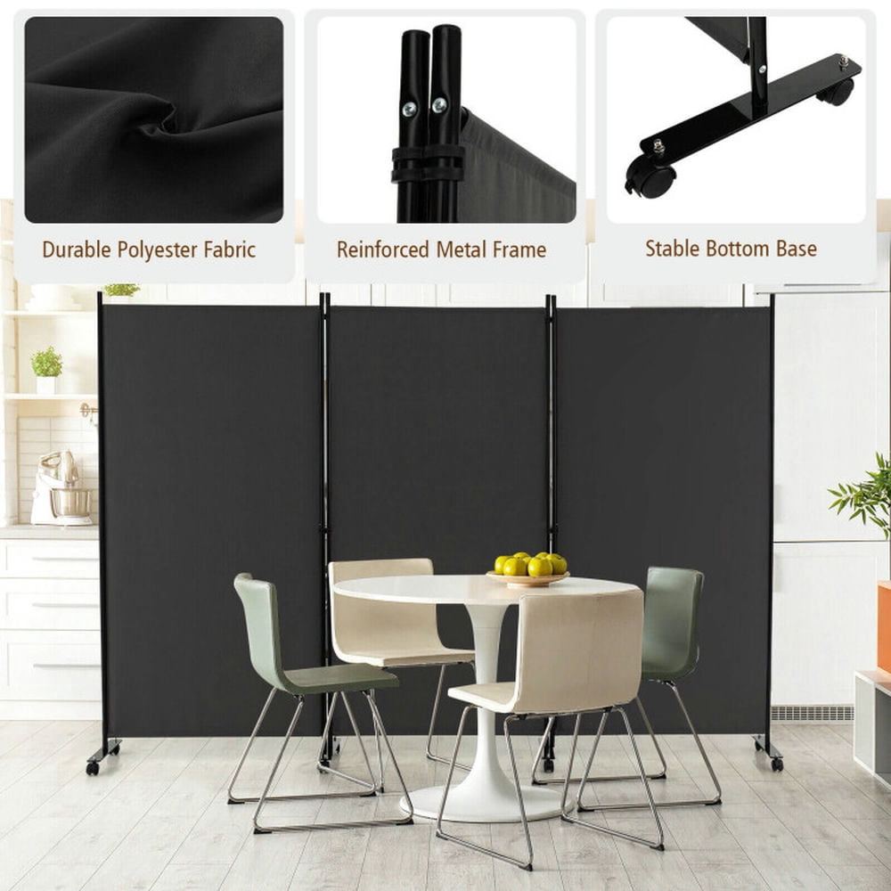 Resenkos Room Separator, Room Divider Panel,3 Panel Folding Room Divider with Lockable Wheels-Gray