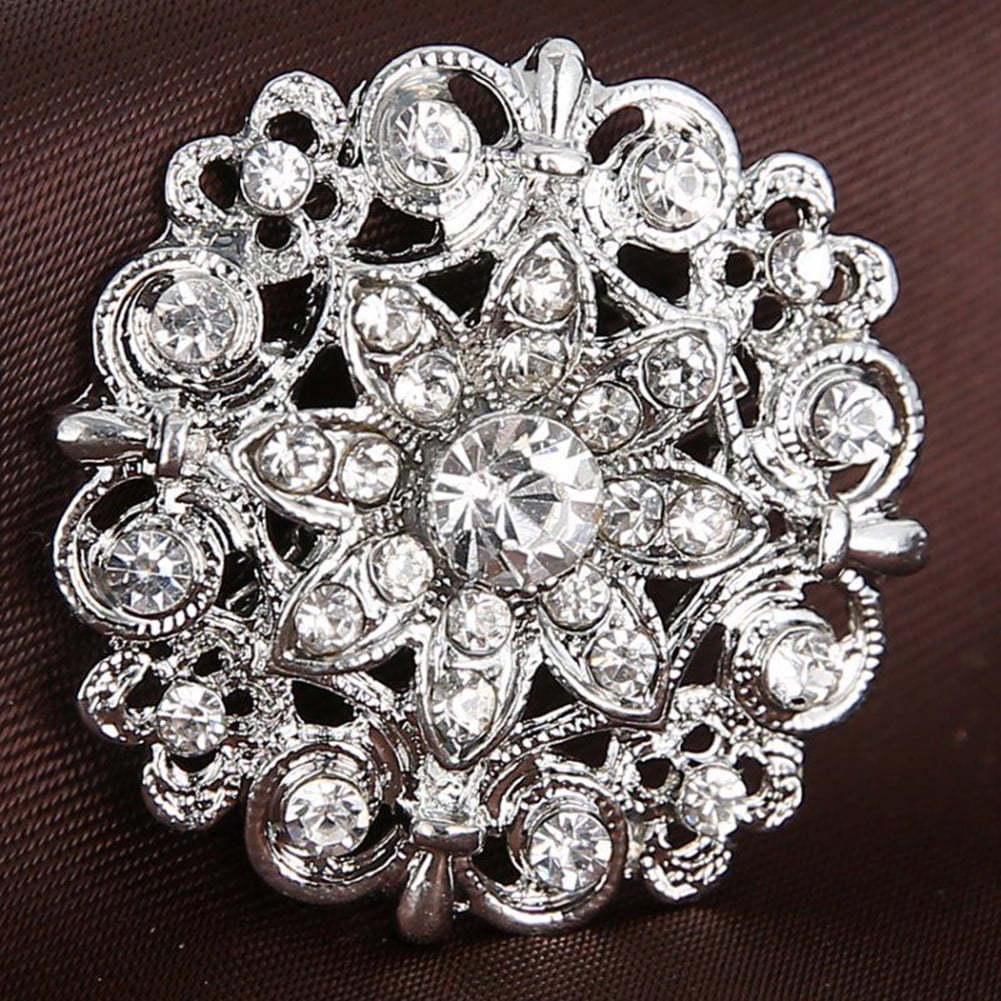 Bridal Wedding Bouquet Shine Rhinestone Crystal Flower Silver Charm Brooch Pin 