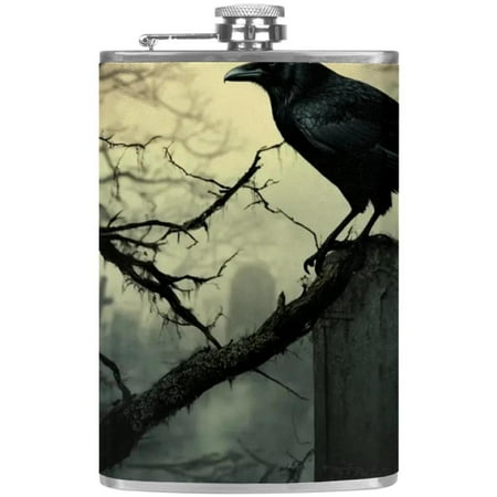 

josid Halloween Theme 3.6x6in Stainless Steel Small Flask Leak-Proof Stainless Steel Construction Wrapped in Premium Two-Layer Leather Nano-Printed Design 227ml Capacity