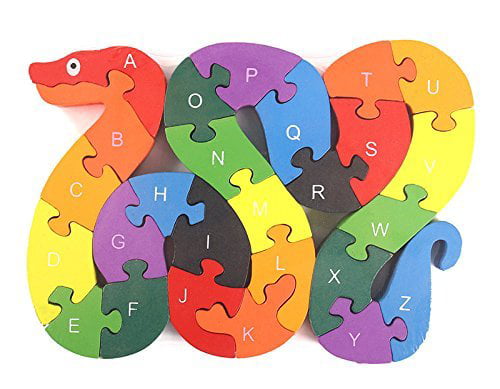 26pcs Alphabet Wooden Puzzle Jigsaw Kids Number Block Preschool Snake Toy、Fad 