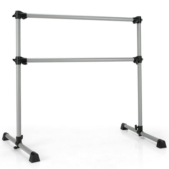 Gymax Portable 4FT Double Freestanding Ballet Barre Dancing Stretching Silver
