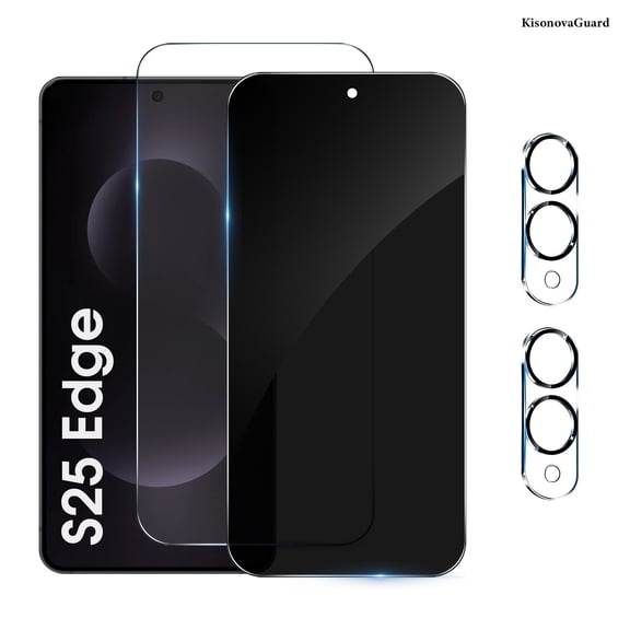 [2 2 Pack] KisonovaGuard Compatible with Samsung Galaxy S25 Edge HD and Privacy Screen Protector with Camera Lens Protector
