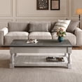 thumbnail image 3 of Atumcto Farmhouse Lift Top Coffee Table with Storage, 2-Tier Wood Center Table with 3 Hidden Trays, White and Gray, 3 of 10