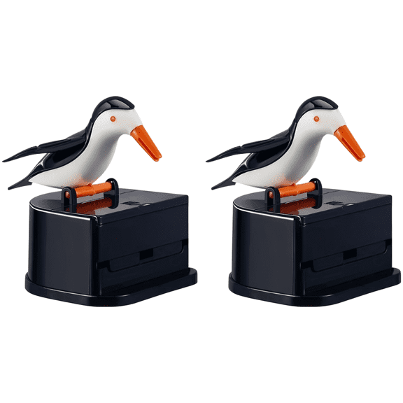 2 Pcs Automatic Toothpick Dispenser, Creative Bird Toothpick Box for Table, Press-Type Pop-Up Tooth Pick Holder with Solid Base, Hygienic PP Plastic for Home Kitchen, 3.5 x 3 x 3.4 in, Black & White