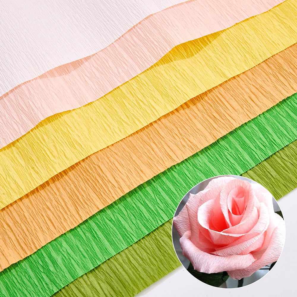 6 Rolls 6 Colors Handmade Crepe Paper with 2 Rolls Garden Grafting Paper Tape and 50Pcs Plastic with Iron Floral Stem 2500x250x0.1mm