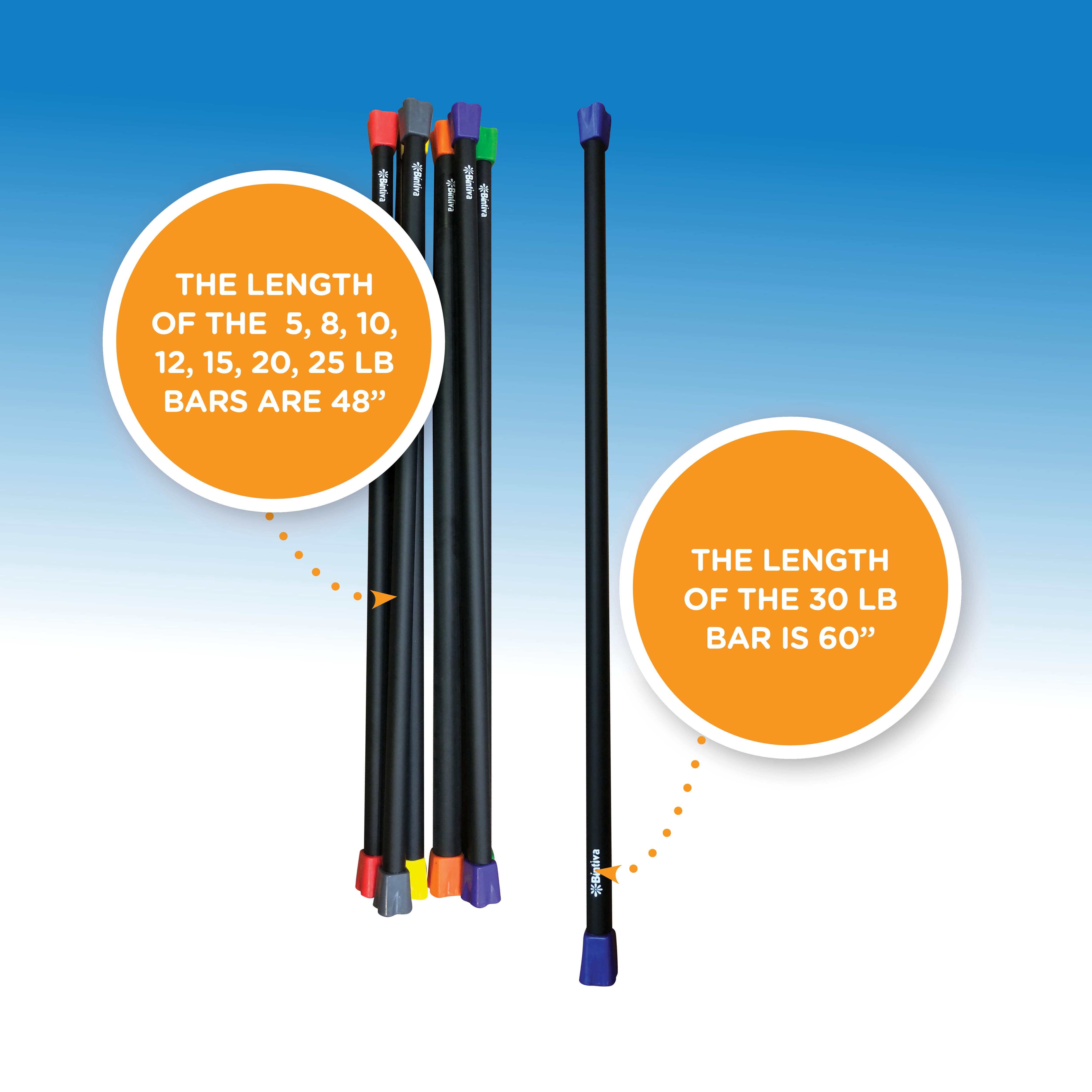 Workout Bar - Padded Exercise Weighted Total Body Bar - 8 Sizes from 5 - 30 LBs. For Physical Therapy, Aerobics, Yoga, Pilates
