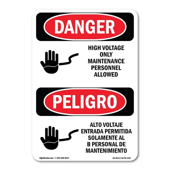 OSHA Danger Sign - High Voltage Maintenance Personnel Bilingual | Plastic Sign | Protect Your Business, Construction Site, Shop Area |  Made in The USA