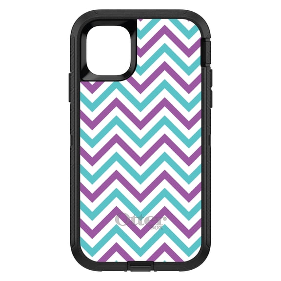 DistinctInk OtterBox Defender Custom Case for Apple iPhone 15 (6.1" Screen) - Chevron Stripes Pattern - Raised Bezel Screen Guard