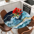 thumbnail image 2 of Abstract Marble Texture Round Fitted Table Cover Blue Gold Modern Art Waterproof Table Cloth with Elastic Edge Wipeable Tablecloth for Picnic Camping Party Fits 45"-54" Diameter, 2 of 8