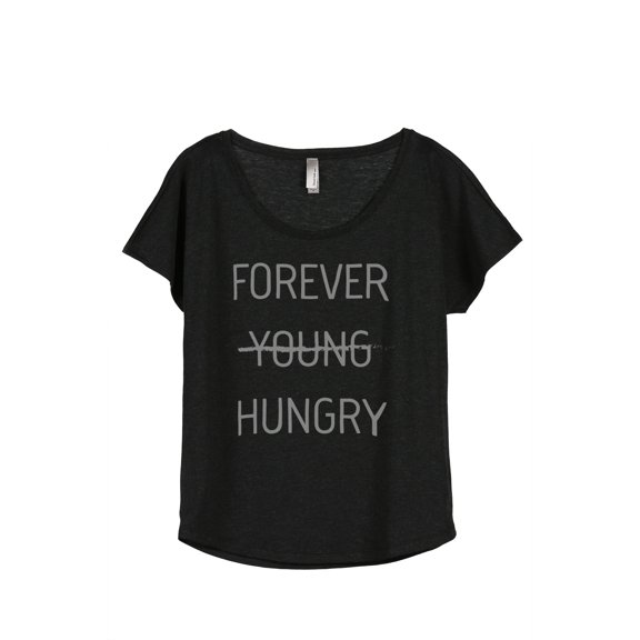 Thread Tank Forever Young Hungry Women's Relaxed Slouchy Dolman T-Shirt Tee Heather Black Small