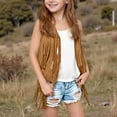 thumbnail image 2 of Girls Fringe Vests Cropped Sleeveless Jacket Western Vintage Tassel Cardigan Outerwear Brown 7Y, 2 of 7