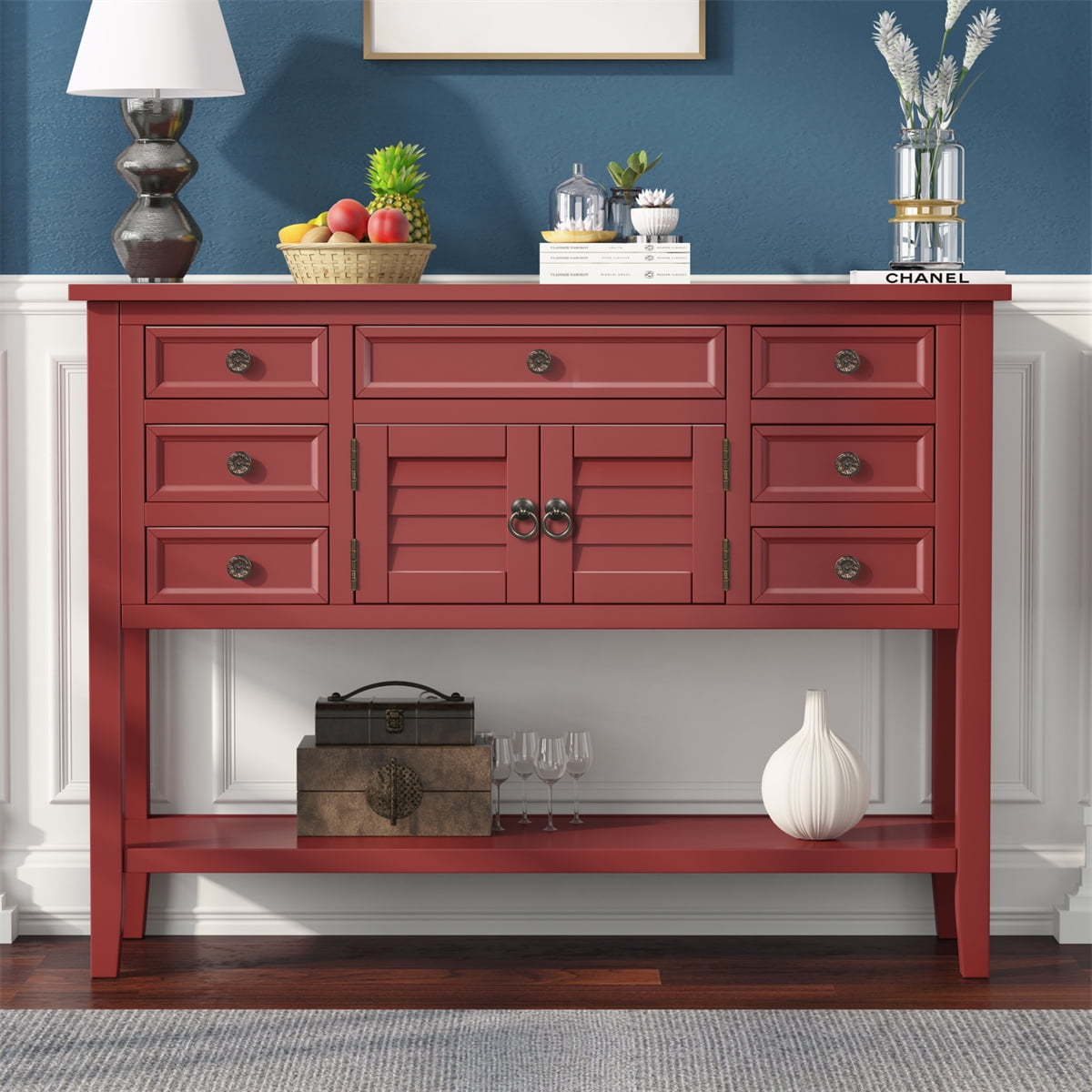 45" Modern Console Table, Sofa Table for Living Room with 7 Drawers, 1