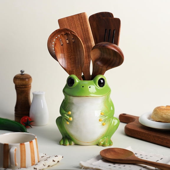 Ceramic Frog Kitchen Utensil Holder, Large Cooking Utensil Crocks for Countertop, Utensil Organizer, A$$Home Decor, Kitchen, & Other