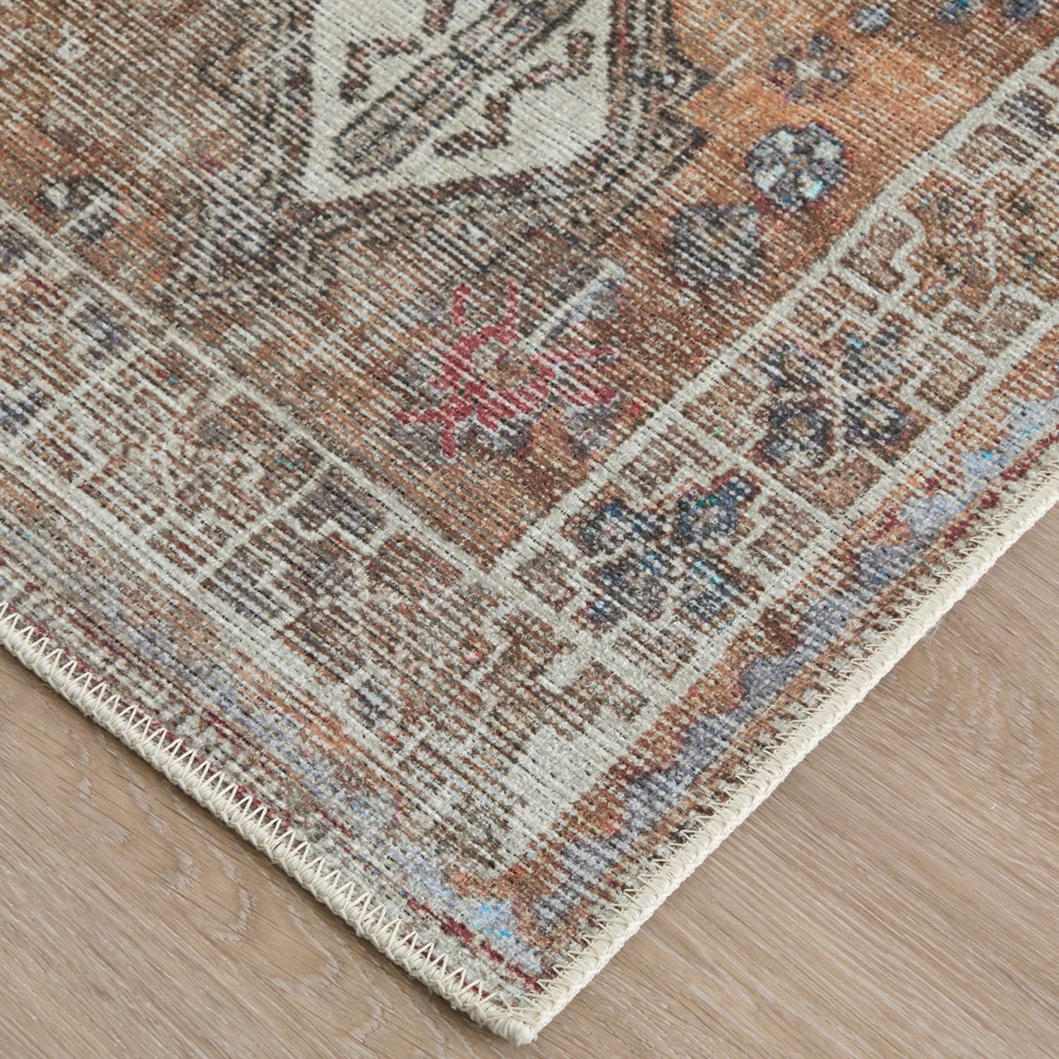 Feizy Percy Transitional Medallion, Ivory/Orange/Brown, 4' x 6' Accent Rug Easy Care Fade Resistant Sheen Bohemian & Eclectic Distressed Floor Rug for Living room Bedroom