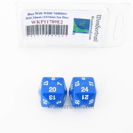 Blue Opaque Dice with White Numbers D24 24mm (15/16in) Pack of 2 Wondertrail