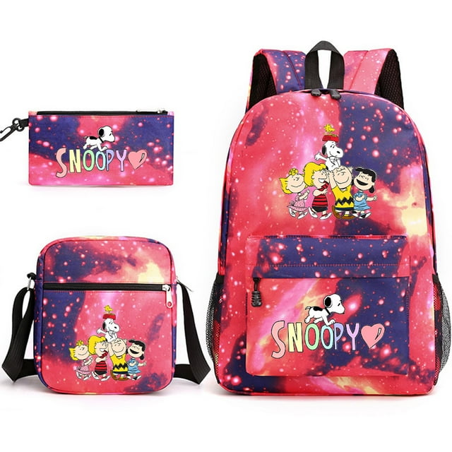 Juego de mochilas Snoopy Cartoon Kids School de nailon, 3 unidades