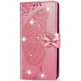 thumbnail image 3 of for Apple iPhone 13 Mini Cute Wallet Case, 3D Butterfly Flower Slim Flip Premium PU Leather with Credit Card Slots Holder Magnetic Closure Folio Phone Cover for iPhone 13 Mini Rhinestone Pink, 3 of 15