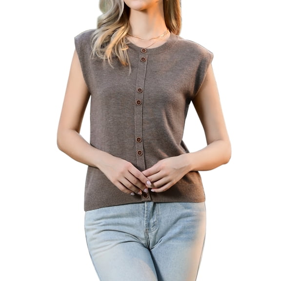 DARING DIVA Women's Crew Neck Cap Sleeve Knit Pullover Tank Top XS Coffee