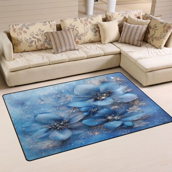 Carpet Mat with Memory Foam Ultra-Soft and Non-Slip Area Rug 31"x20" Three Large Blue Flowers