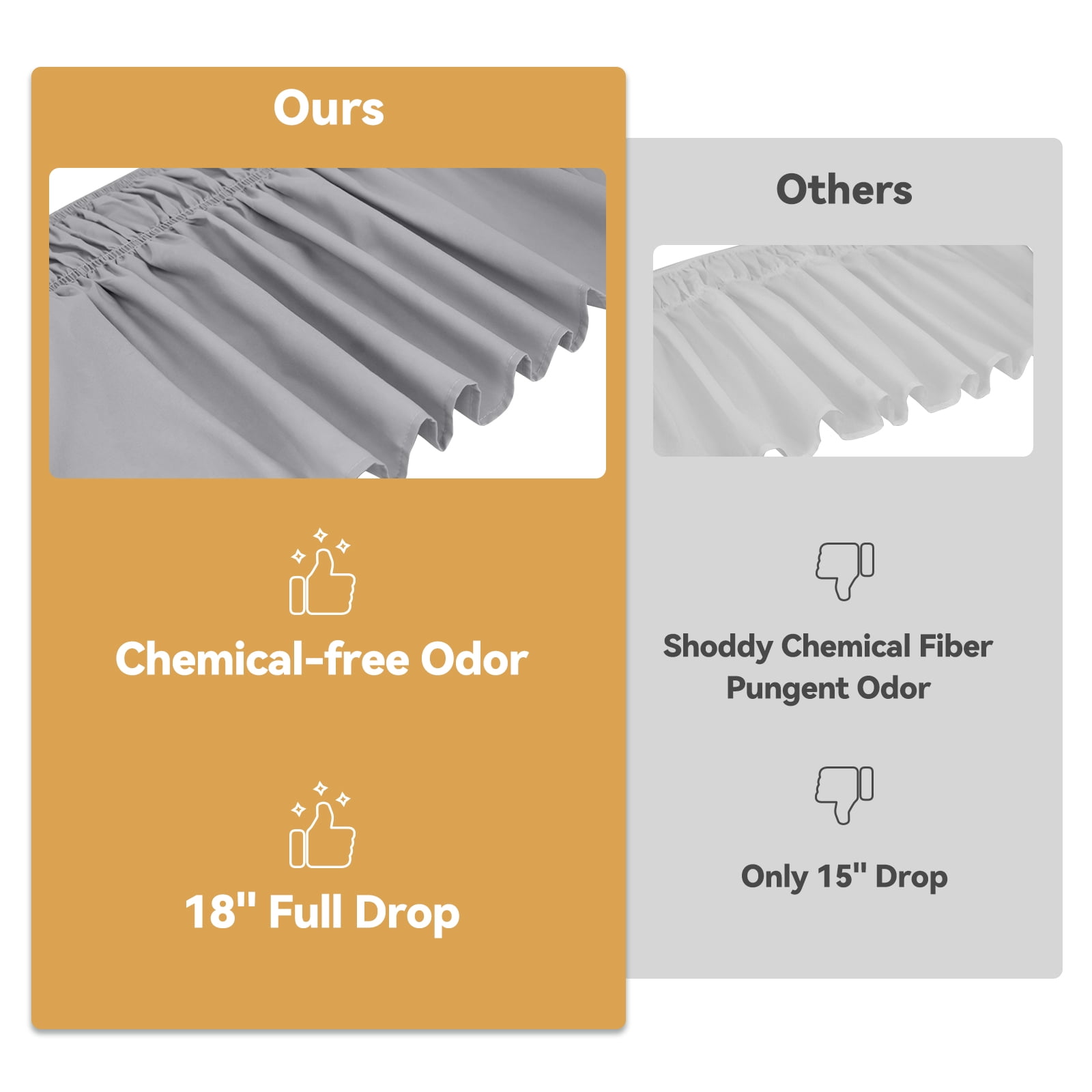 AzulHome Light Gray Bed Skirts Dust Ruffle For Queen Size Bed, 18 inch Tailored Drop with Adjustable Elastic Belt, Easy to Install and Clean