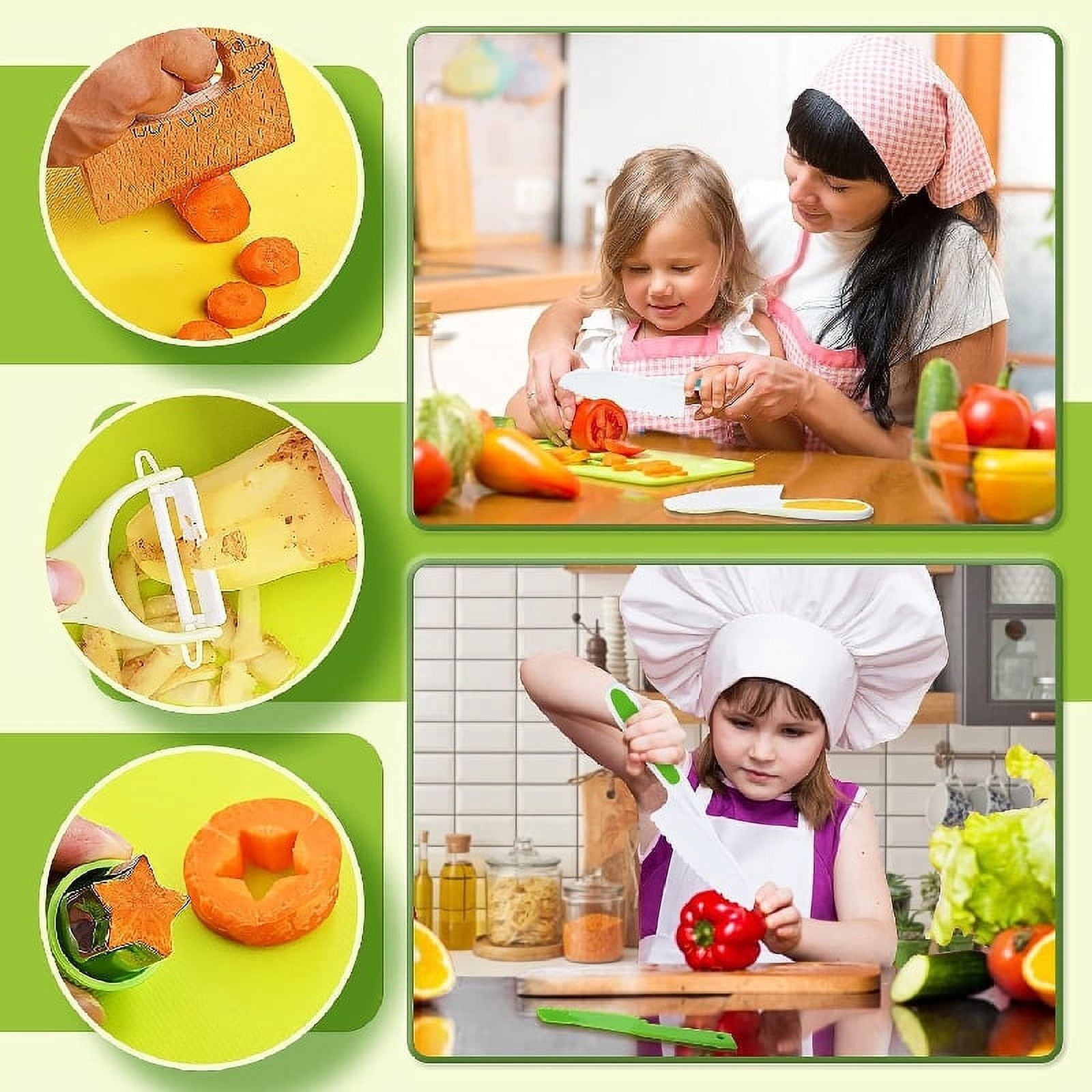 13 Pieces Montessori Kitchen Tools Cooking Sets Real-Toddler Safe Knives Set For Real Cooking With Plastic Toddler Safe Knives Crinkle Cutter Cutting Board